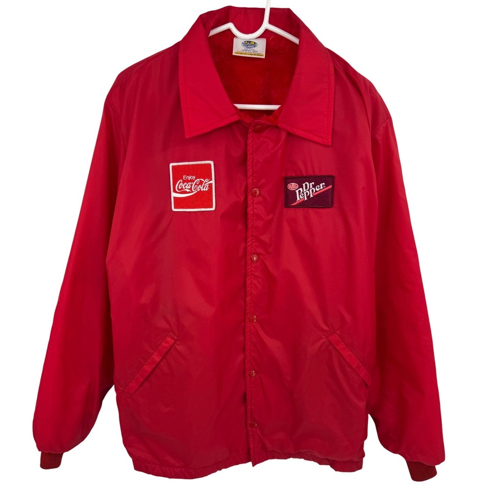 Vintage Birdie Coca-Cola Dr Pepper Red Coaches Jacket Faux Fur Lined USA Made